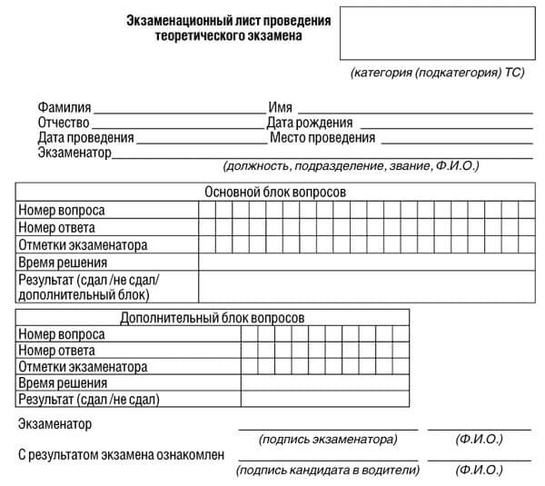 купить лист сдачи теоретического экзамена ПДД в Моршанске